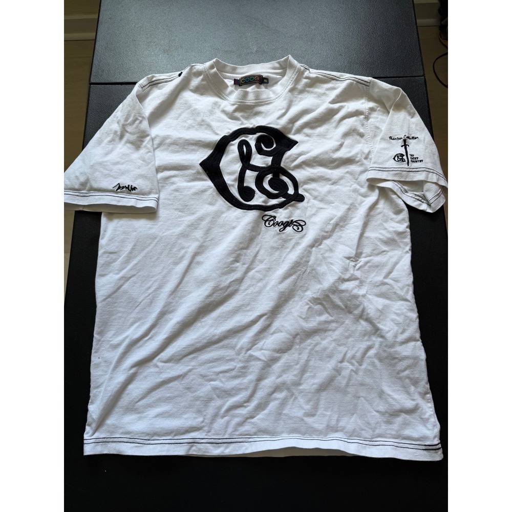 Coogi Premium Collection Mens XXL White Cotton Chenille Logo T-Shirt Streetwear